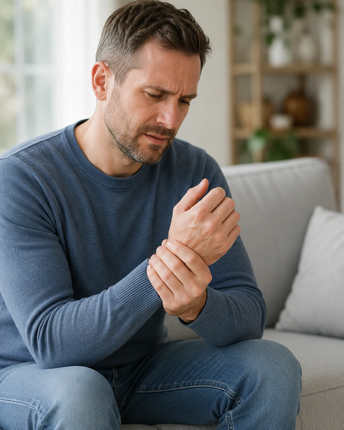 Person holding a painful wrist