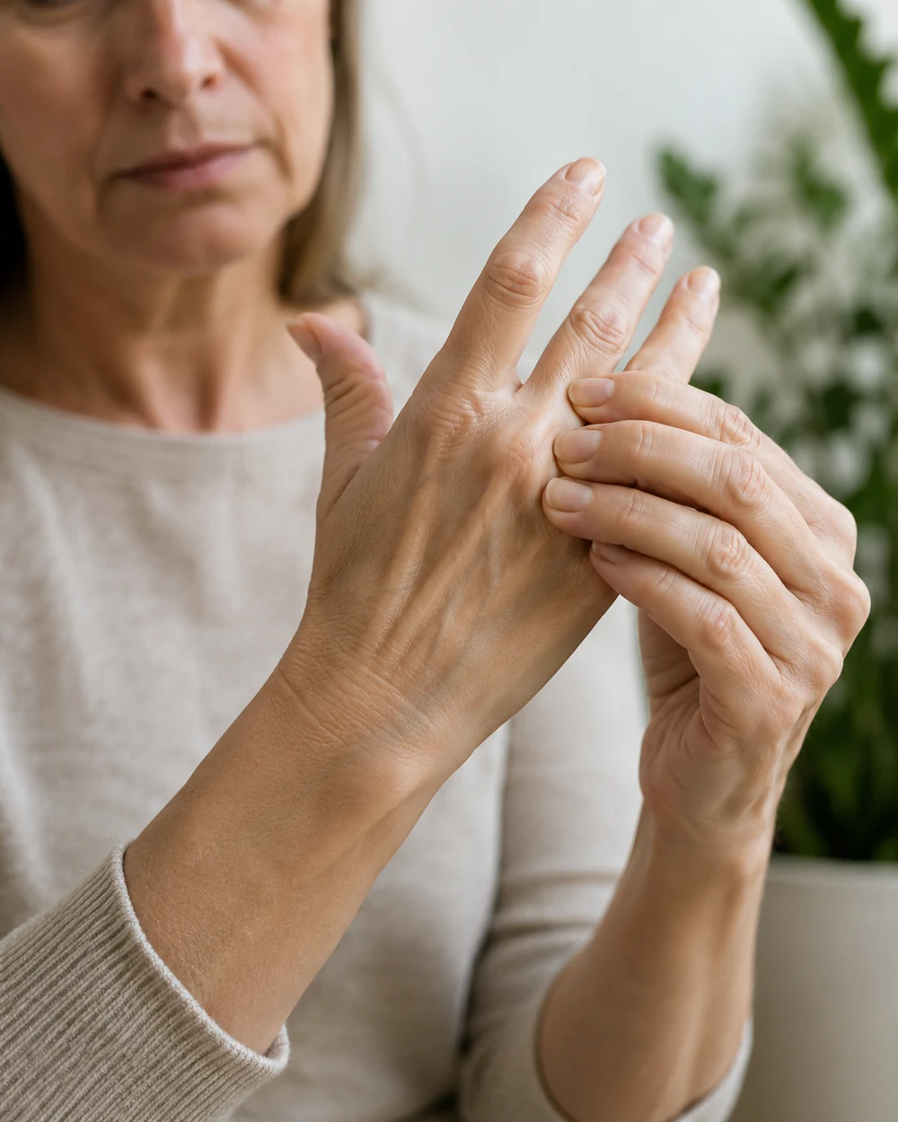 Hand with fingers that no longer straighten fully